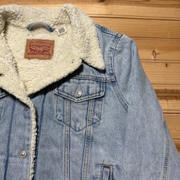 Levis Type lll Sherpa Lined Light Wash Denim Trucker Jacket Women's Medium - Picture 6 of 14